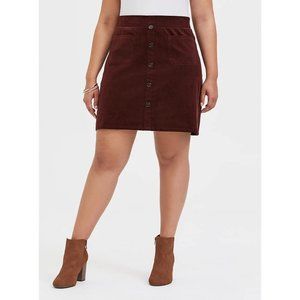 torrid Brown Button-Front Corduroy Mini Skirt